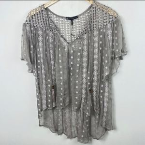 NWT 100% Silk House of Harlow Boho Stevie Top Dove Grey Size Small New With Tags